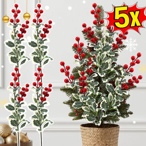 แจกันผลไม้เล็กๆสีแดงคริสต์มาส5ชิ้น45ซม. ดอกไม้ประดิษฐ์ประดับต้นคริสต์มาสด้วยใบไม้แจกันตกแต่งแบบทำมือตกแต่งปีใหม่ดอกไม้ประดิษฐ์ของตกแต่งวันคริสต์มาส