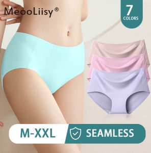 MeooLiisy Ice Silk Seamless Panties for Women Mid -Waist Large Size Briefs Breathable Comfort Underpants Solid Color
