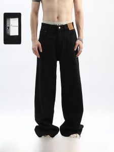 Black Wide Leg Straight Cut Loose Casual Mens Jeans High Street Style Clean Finish Denim Pants Youth Trend Summer Fashion