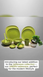 Melamine Tableware: GREEN Tableware Plate Bowl Cup & Anti-Drop Dinnerware