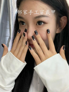 Black Simple Cute Short Nail Art Stickers Wearable Phototherapy Finished White Pure Color Nail Art Easy to Wear Any Skin Type