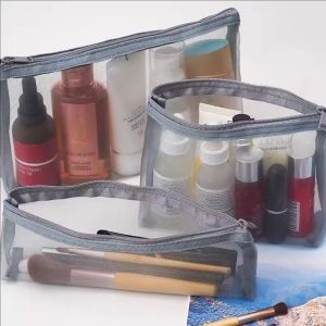 5pcs Transparent Mesh Pencil Case / Large Capacity Storage Bag / Single Layer Polyester Zip Pencil Bag Office School Supplies