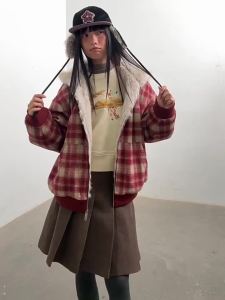 JNXS | Corduroy Patchwork Check Fleece Earflap Hat for Winter