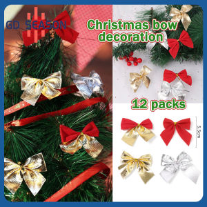 12Pcs Christmas Bows Decoration Christmas Ornament Glitter Powder Bow Xmas Tree Pendant Gift