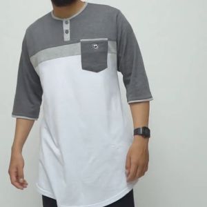 KHOIRUMMAH Koko Kurta Jafar | Kaos Koko Pria | Kurta Pakistan Lengan 3/4 | Cotton Combad 24s | Grey