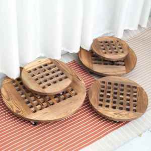 Mobile Flower Pot Tray with Universal Wheels Rectangular And round Carbonized Anti-corrosion Wood Real Wood with Wheels Base