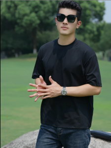 Anti-Wrinkle Short Sleeve T-Shirt Three-Needle Short And Wide Small Collar Boxy Casual Cotton Polyester Blend Summer Top