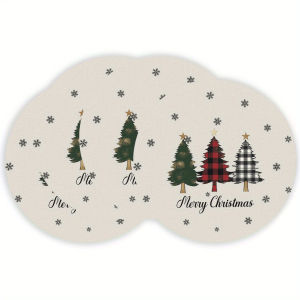 VIKAMA 4-Piece Christmas Linen Round Placemats Seasonal Placemats with Christmas Patterns Kitchen & Dining Table Decor
