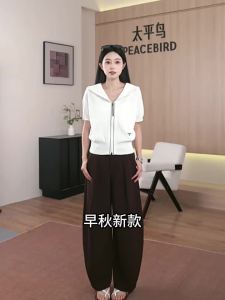 PEACEBIRD | New Autumn Hooded Short Sleeve Knitted Plaid Shirt