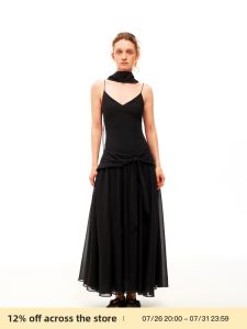 Elegant Light Weight V-neck Tie Belted Faux-layer Dress