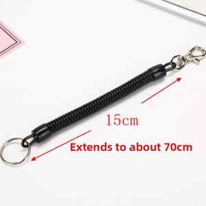 Black Thickened Keychain with Ring Plastic Spring Access Control Bus Card Anti-Loss Lanyard Elderly Stretch Rope Elastic