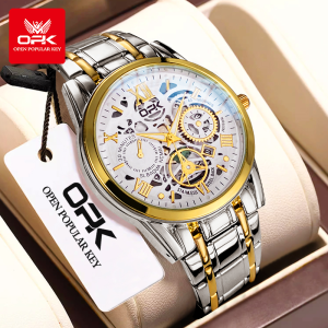 OPK Watch For Men Waterproof Original Stainless Steel Quartz Calendar Luminous Gold White Wrist Watches Business Casual Relo 8135