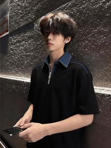 LIUBU | Polo Shirt Mens Two-tone Style Denim Collar T-shirt