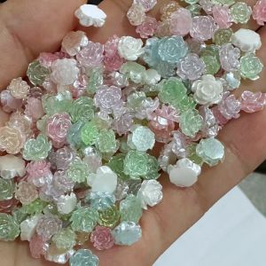 ชาร์มตกแต่งเล็บเรซิ่นรูปดอกกุหลาบสีชมพู ขนาด 6/8 มม. ประดับมุกหลากสี ผงมุกติดเล็บ ลายดอกคามิลเลีย อุปกรณ์ตกแต่งเล็บ 20 ชิ้น