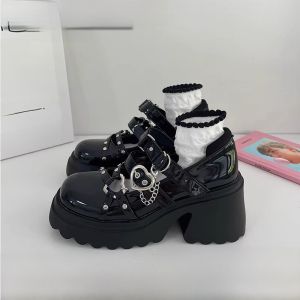 Lolita Thick Heel Mary Janes Womens Shoes Black Heightening Spring Autumn New Style JK Uniform Dark Mary Janes Fashion Single Shoes