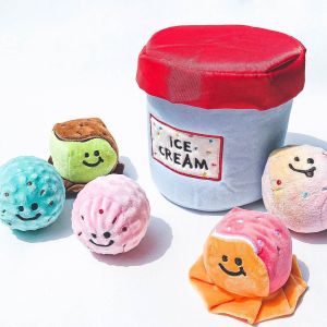 Dog Pet Toy Cute Ice Cream Candy Bucket Glowing Ball Hidden Food Dog Sound Interactive Educational Toy Luminous Barking Toy
