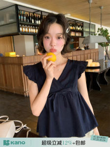 V-neck Ruffled Tie-flare Sleeve Slim Fit New Summer Top