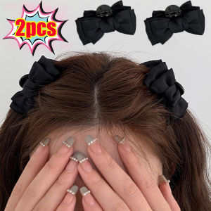 2pcs Black Bow Head Grab Clip Women Girl Hair Side Clip Forehead Bang Princess Small Hair Claw Clamp Hair Clip Styling Headdress
