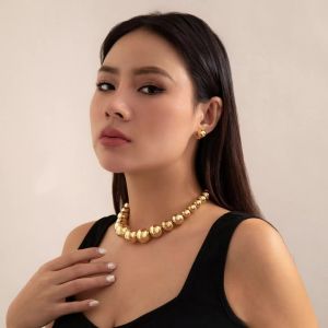 Ingemark | Punk Acrylic CCB Ball Bead Chain Necklace Drop Earrings for Women Vintage Imitation Pearl Clavicle Chain Grunge Jewelry Set New