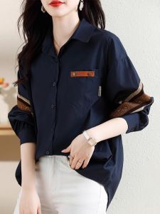 Spring Autumn 2025 Trendy Casual Womens Shirt Oversized Korean Style Long Sleeve Flip Collar Open Cardigan Fashionable Outerwear