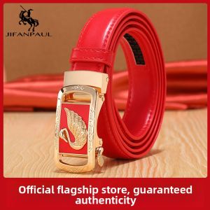 Leather Red Automatic Buckle Belt