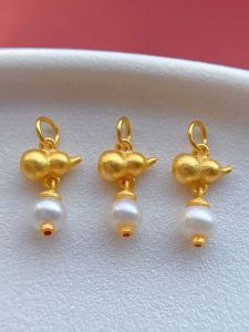 Natural Pearl Gourd Pendant S925 Antique Silver DIY Bracelet Woven Rope Accessories Gold Plated Small Drop Pendant Jewelry