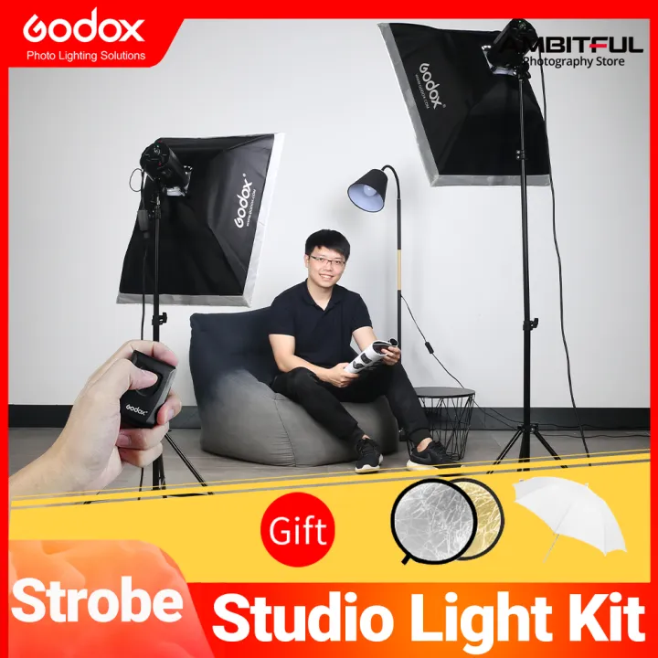 Godox 400Ws Strobe Studio Flash Light Kit 2pcs 200Ws Photographic Lighting - Strobes + 2PCS Light Stands + Triggers + 2PCS 50*70cm Soft Box For Photo Studio