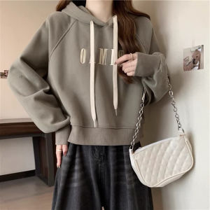 Short Hooded Embroidered Sweater Women Students Trendy Casual Long Sleeve