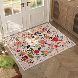 Thảm Trải Sàn Trong Nhà VIKAMA Có Thể Giặt Bằng Máy Họa Tiết Hoa Boho Thảm Trải Sàn Nhỏ Chống Trơn Trượt Lông Ngắn Dùng Trang Trí Lối Vào Nhà Phong Cách Hiện Đại