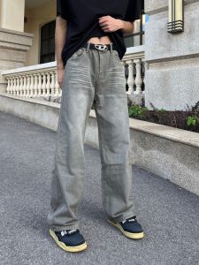 กางเกงยีนส์ทรงหลวมขาตรงสำหรับผู้ชาย สไตล์อเมริกัน ทรงหลวม กางเกงขายาวลำลอง แฟชั่นฤดูใบไม้ร่วง 2024