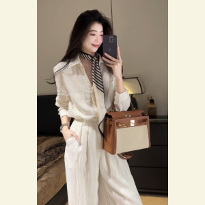 SHANGSHA | Elegant and Luxurious White Shirt and Trousers Set