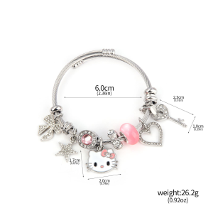 Sanrio Cartoon Hello Kitty Bracelet Handmade DIY Pink Gemstone Cute Cat Bracelet Bracelet Cosplay Props for Women Jewelry Gift