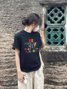 เสื้อยืดคอกลมแขนสั้นผ้าฝ้ายแท้พิมพ์ลายการ์ตูนสำหรับผู้หญิง ทรงหลวม ลำลอง ฤดูร้อน 2025 เสื้อผ้าทำงานสไตล์เกาหลี