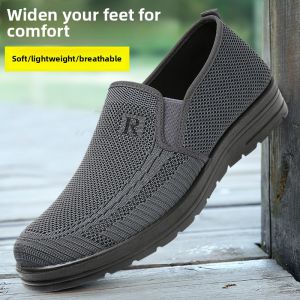 Casual Mens Cloth Shoes New Style Beijing Breathable Knitted Middle-aged and Elderly Flat Heel Polyurethane Sole Daily Use Round Head Toe