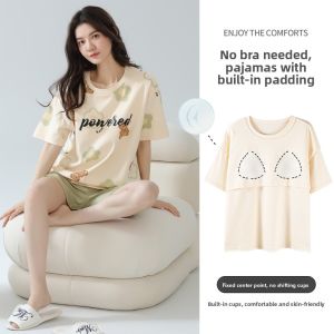 MiiOW | Catwoman Sleepwear Womens Short Sleeve Shorts Home Clothes Set With Chest Pad Summer Breathable Comfortable Cotton Pajamas