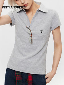 Retro Collar Slim Fit Short Sleeve V-Neck Polo Shirt Waist Shaping