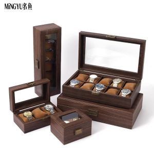Wood Grain Leather Watch Box Jewelry Storage Box Glass Roof Window Wristwatch Case Bracelet Watch Display Box Fashion Accessories