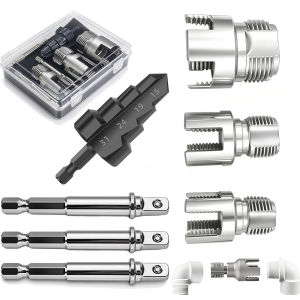 Pipe Threading Kit Burr Free Step Drill Bit Alloy Steel Hex Shank Tube Thread Cutter Set for 1/2 3/4 1 Inch PPR PE Plumbing