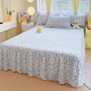 Dansunreve 1200TC Cotton Bed Skirt Elastic Floral Bed Sheet with Skirt Ruffled Bedspread 45inch Height Non-slip Mattress Protector Super Soft Bedding Pillowcase