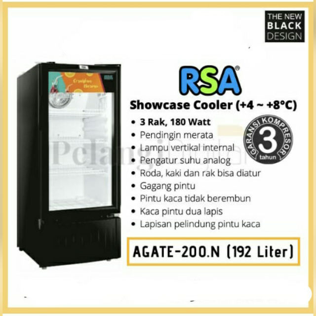RSA Showcase Display Cooler Garansi Resmi - 192 Liter - AGATE-200