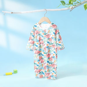 Baby Jumpsuit Baby Clothes Summer Thin Newborn Long-Sleeved Air Conditioning Room Clothing Pure Cotton Pajamas Summer Homewear