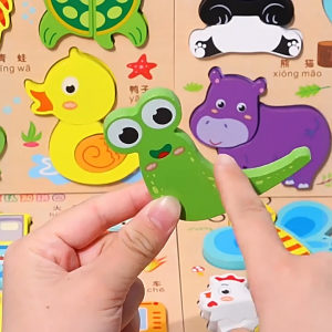Early Learning Wooden Cognitive Puzzle Animal/Ocean/Vehicle Theme Chunky Jigsaw Safe & Durable Educational Toy for Kids Perfect Birthday Gift