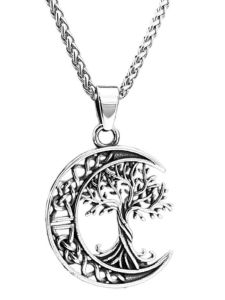 Nordic Viking Cosmic God Celtic Knot Moon Necklace Hip Hop Trendy Mens Retro Titanium Steel Life Tree Pendant Necklace