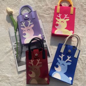 Túi Điện Thoại Vuông Nhỏ Dệt INS Thiết Kế Mới Giáng Sinh Túi Điện Thoại Hình Chú Vịt Và Chú Giấu Tuyết Túi Xách Nữ Túi Xách Thường Ngày