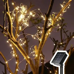 Solar Fairy LED Copper Wire Light String Holiday Wedding Summer Garden Home Decoration Lighting Outdoor Patio Solar Garland Lamp
