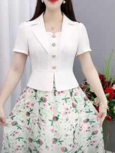 HUAXUNRAN | Đầm A-Line Giả Hai Mảnh Dài Slimming Trẻ Trung