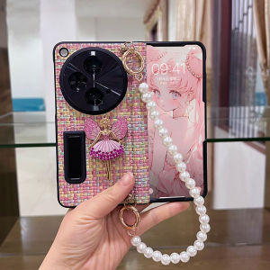 Pu Sang trọng Ốp da cho OPPO Tìm N3 Gấp Được Xây Dựng Trong Đứng Với dây đeo tay có nam châm chống sốc vỏ bọc bản lề điện thoại bảo vệ Vỏ Phụ Kiện Cho Oppo Tìm N3