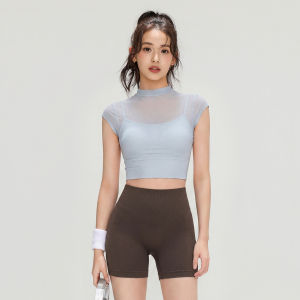 aziztas | Padded Breathable Illusion Two-Piece Mesh Sport T-Shirt