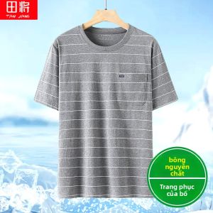 TIANJIANG | Áo Thun Cotton Tay Ngắn Cho Nam Trung Niên Cổ Tròn