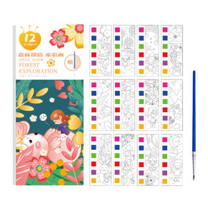 12 Sheets Portable Watercolor Painting Book Coloring Book With Paint Brush Book Kids Graffiti Picture Drawing Stationery[M55]